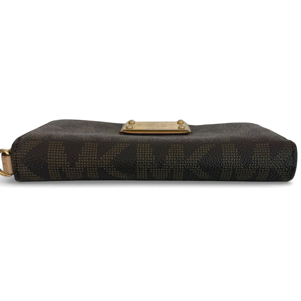 Givey Michael Kors Brown Medium Zip Around Wallet Gold Tone Plaque or Surprise - Picture 3 of 9